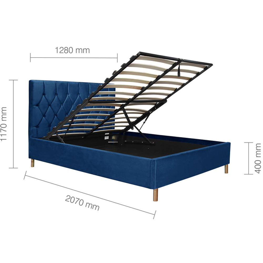 Laxly Fabric Ottoman Storage Small Double Bed In Blue