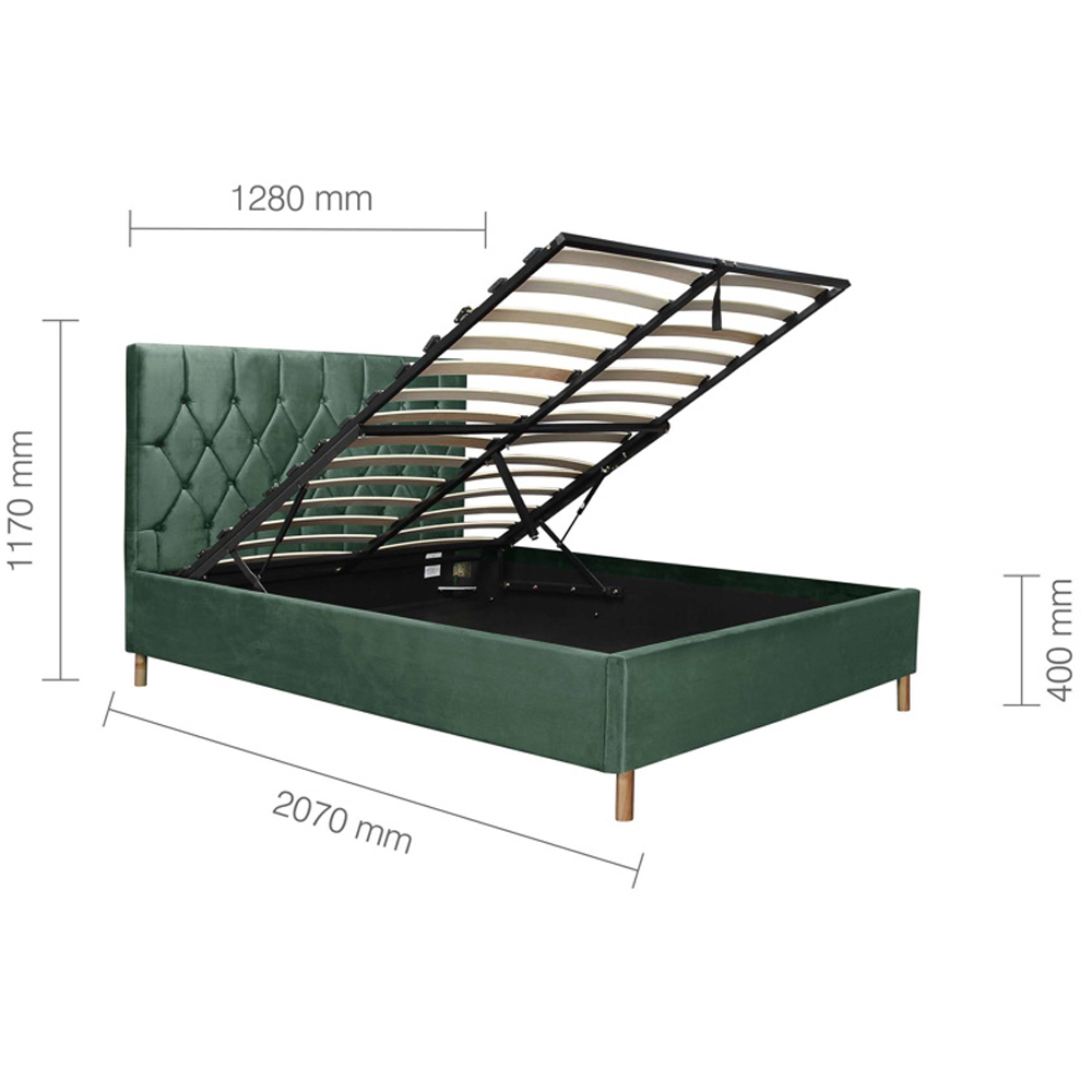 Laxly Fabric Ottoman Storage Small Double Bed In Green