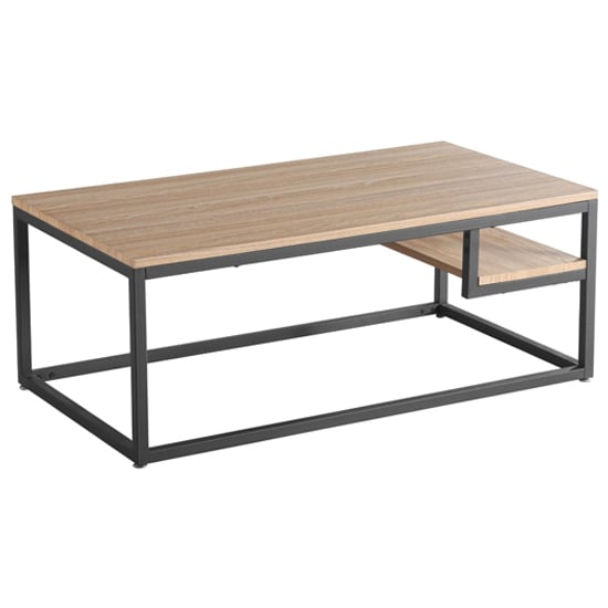 Photo of Layan wooden coffee table with black metal frame in oak effect