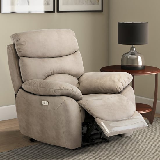 Layla Fabric Electric Recliner Armchair In Natural FiF