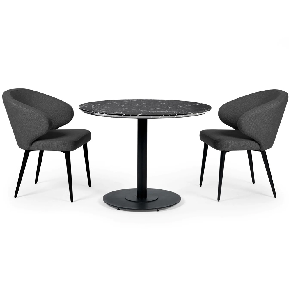 Layton Black Marble Effect Round Dining Table With 2 Mars Dark Grey Chairs