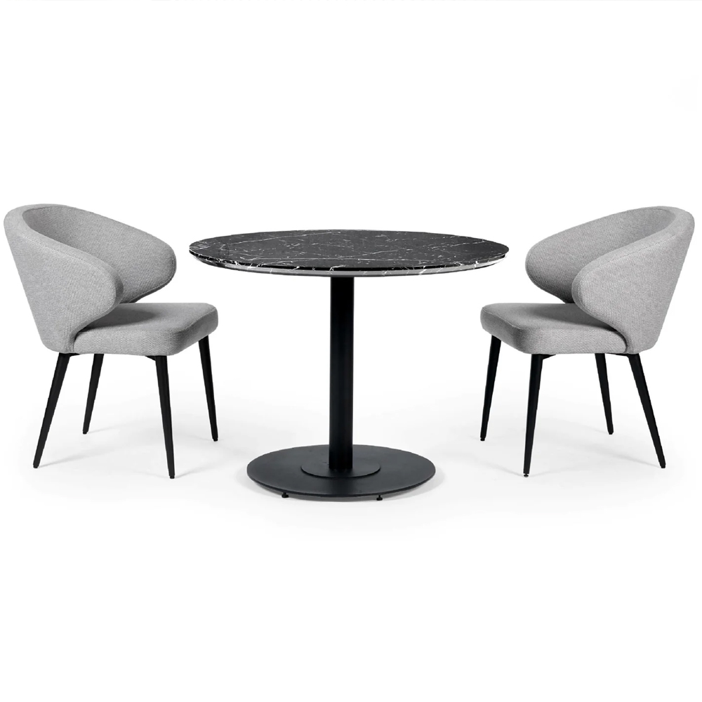Layton Black Marble Effect Round Dining Table With 2 Mars Light Grey Chairs