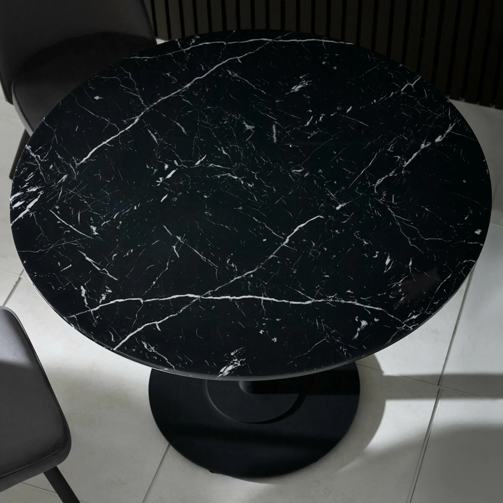 Layton 80cm Black Marble Effect Round Dining Table With Metal Base