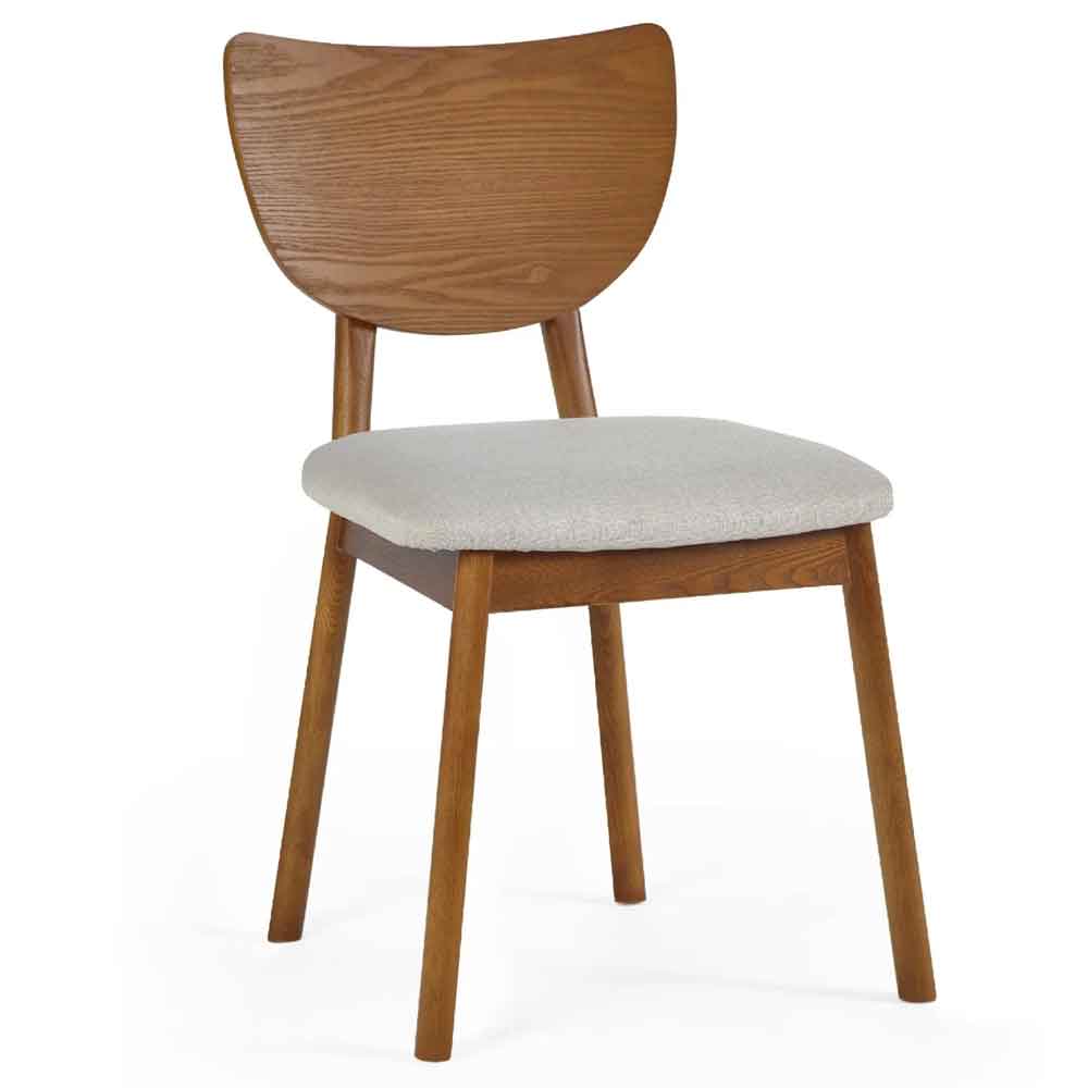 Layton Cherry Ash Wooden Dining Chairs with Fabric Seat in Pair