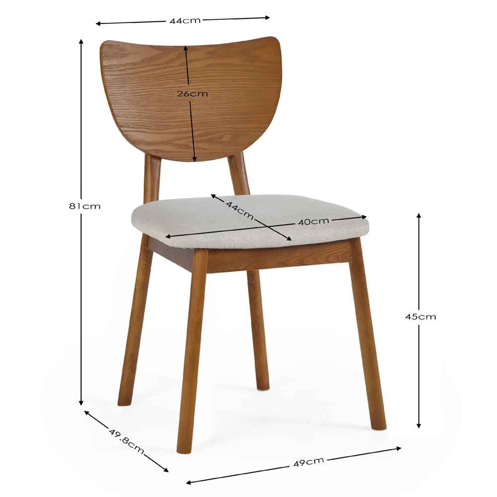 Layton Cherry Ash Wooden Dining Chairs with Fabric Seat in Pair