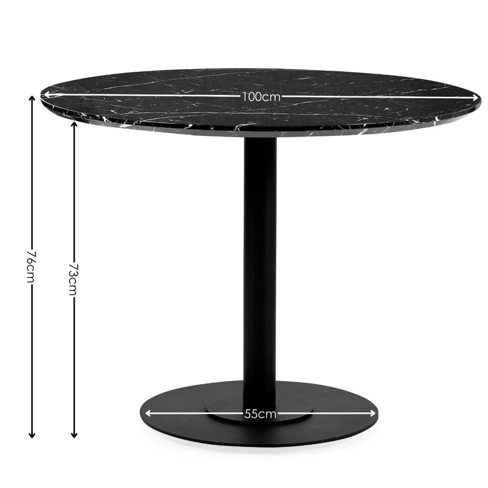 Layton Round Marble Effect Top Dining Table in Black