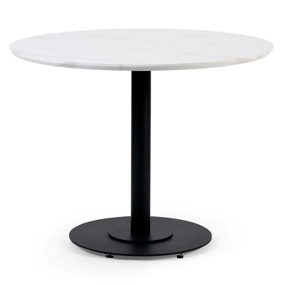 Layton White Marble Effect Round Dining Table With 4 Erie Grey Chairs