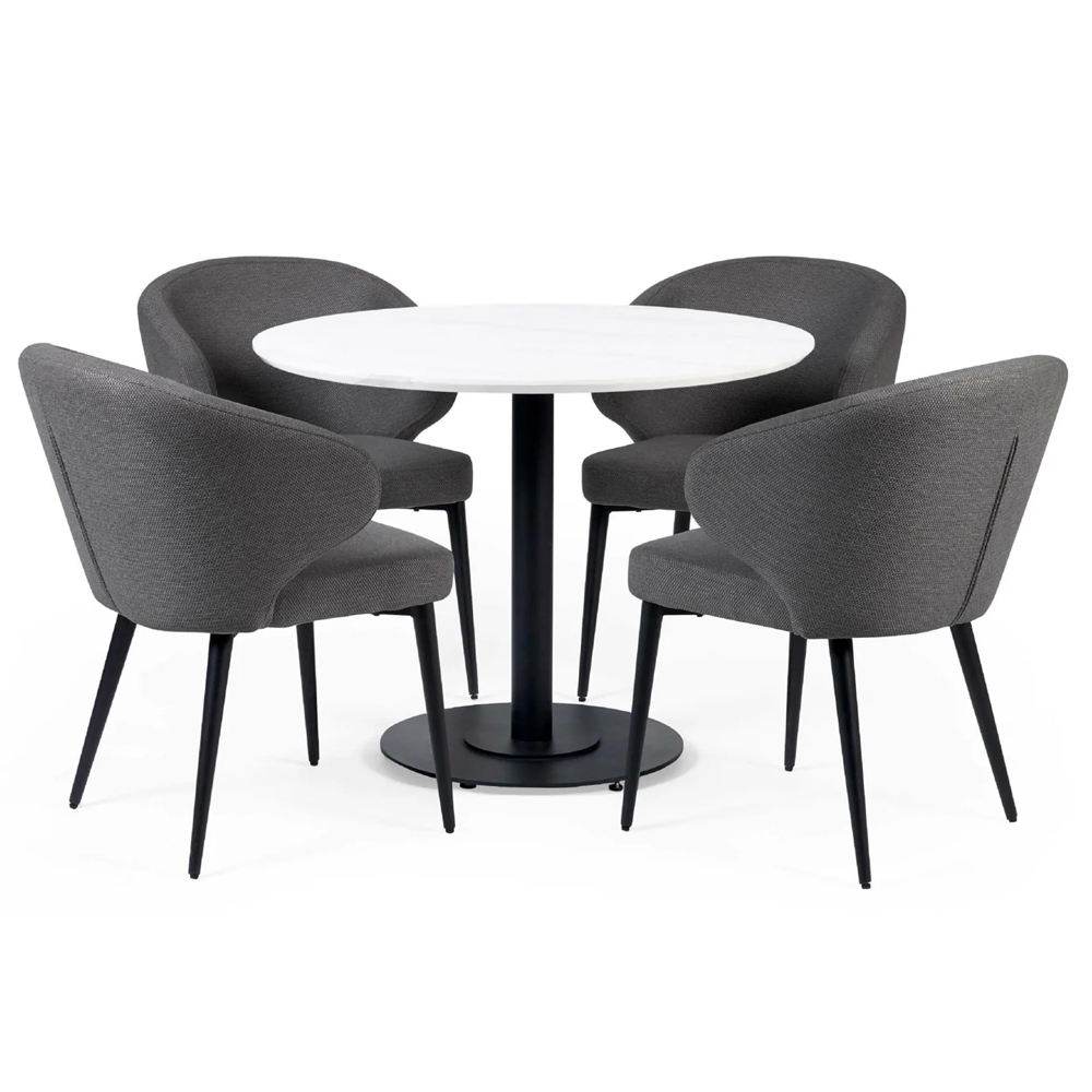 Layton White Marble Effect Round Dining Table With 4 Mars Dark Grey Chairs