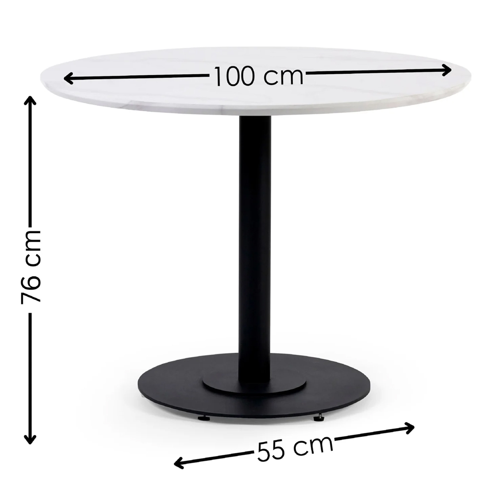 Layton White Marble Effect Round Dining Table With 4 Mars Dark Grey Chairs