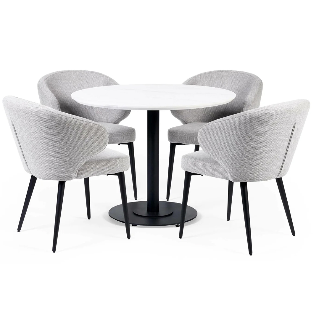 Layton White Marble Effect Round Dining Table With 4 Mars Light Grey Chairs
