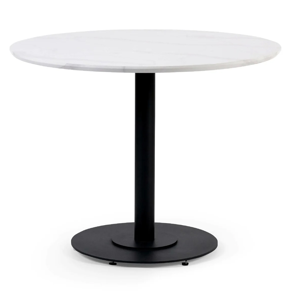 Layton 100cm White Marble Effect Round Dining Table With Metal Base