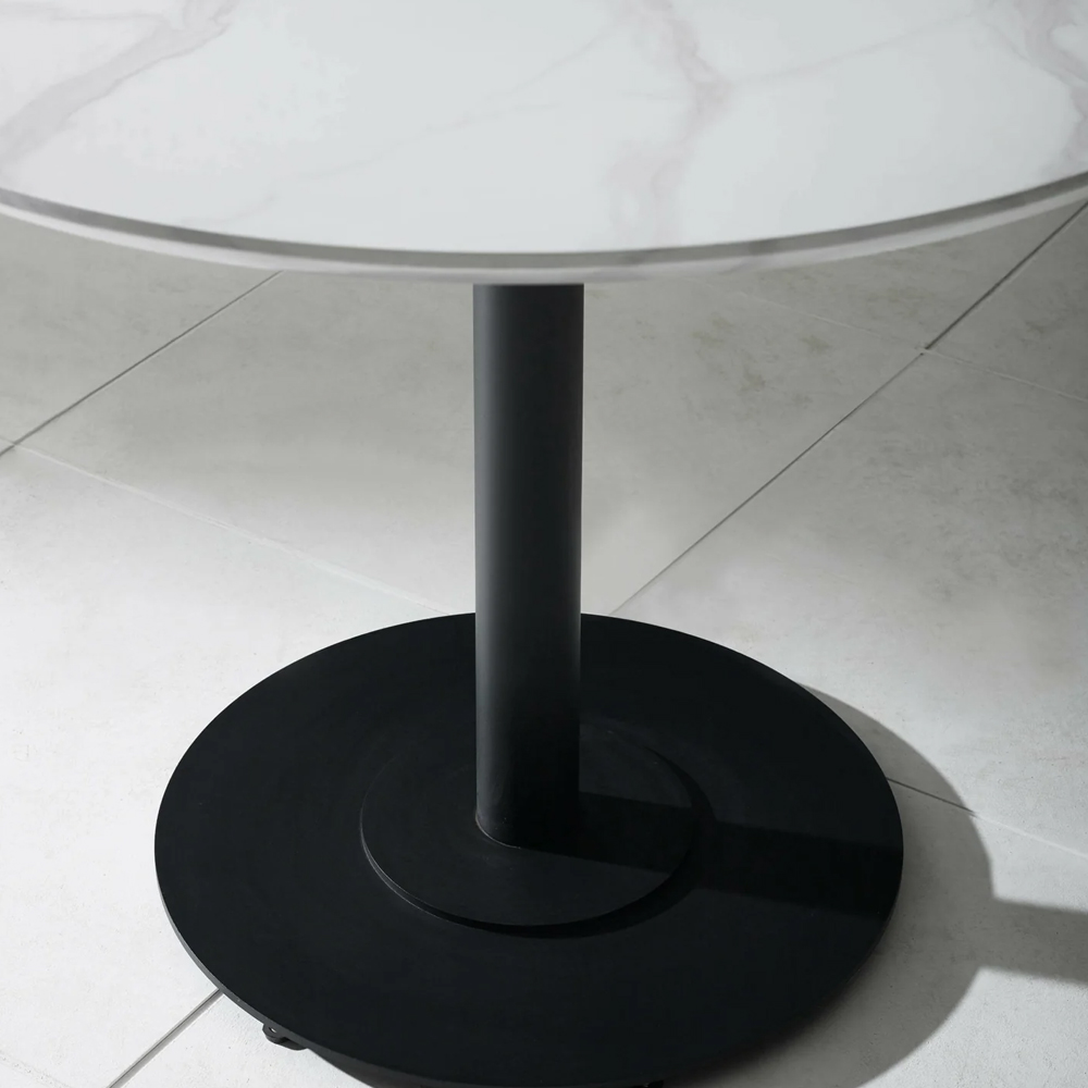 Layton 100cm White Marble Effect Round Dining Table With Metal Base