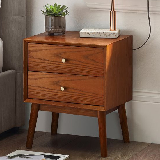 Product photograph of Layton Wooden Bedside Cabinet With 2 Drawers In Cherry from Furniture in Fashion