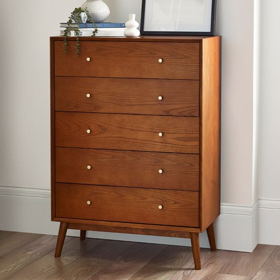 Product photograph of Layton Wooden Chest Of 5 Drawers Tall In Cherry from Furniture in Fashion