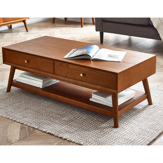 Product photograph of Layton Wooden Coffee Table With 2 Drawers In Cherry from Furniture in Fashion