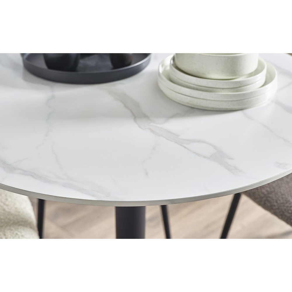 Layton Wooden Dining Table Round In White Marble Effect