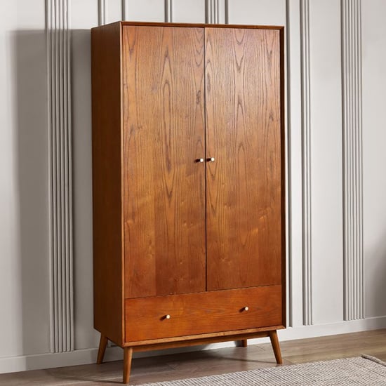 Product photograph of Layton Wooden Wardrobe With 2 Doors 1 Drawer In Cherry from Furniture in Fashion