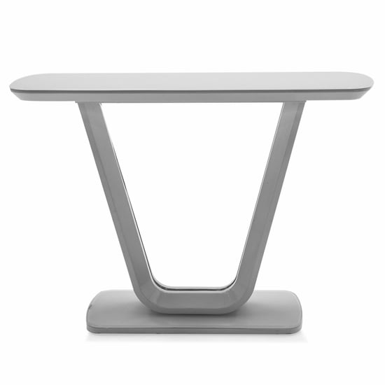 Photo of Lazaro glass top console table with matt light grey base