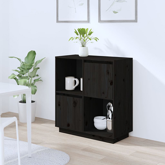 Photo of Lazaro solid pinewood sideboard with 2 doors in black