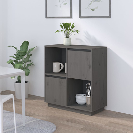 Photo of Lazaro solid pinewood sideboard with 2 doors in grey