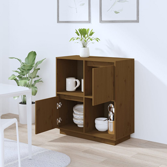 Lazaro Solid Pinewood Sideboard With 2 Doors In Honey Brown