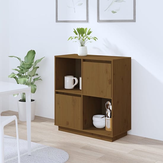 Photo of Lazaro solid pinewood sideboard with 2 doors in honey brown