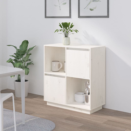 Photo of Lazaro solid pinewood sideboard with 2 doors in white