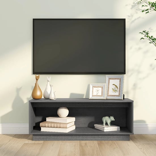 Product photograph of Lazaro Solid Pinewood Tv Stand With Undershelf In Grey from Furniture in Fashion