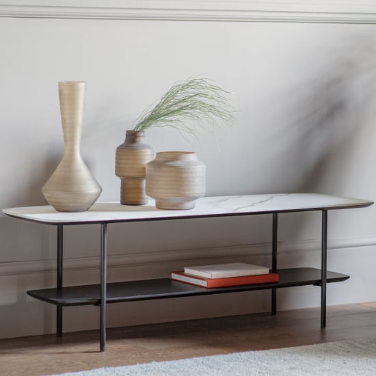 Read more about Leadwort large wooden coffee table in white marble effect