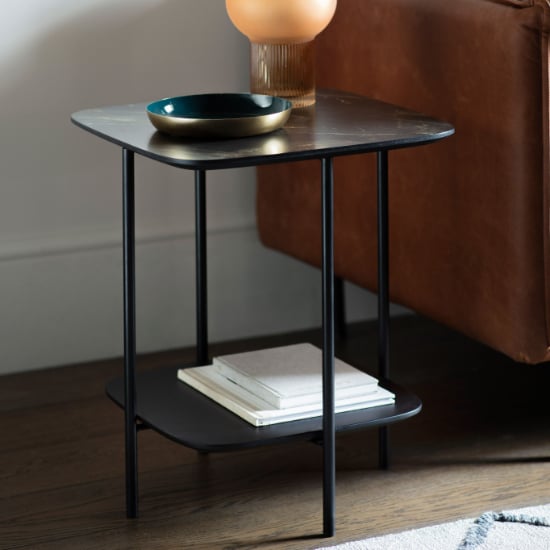 Read more about Leadwort wooden side table in black marble effect