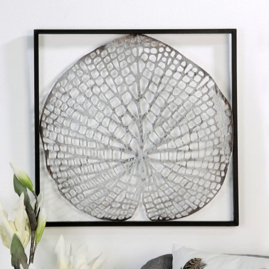 Product photograph of Leaf Metal Wall Art In Silver With Antique Dark Brown Frame from Furniture in Fashion