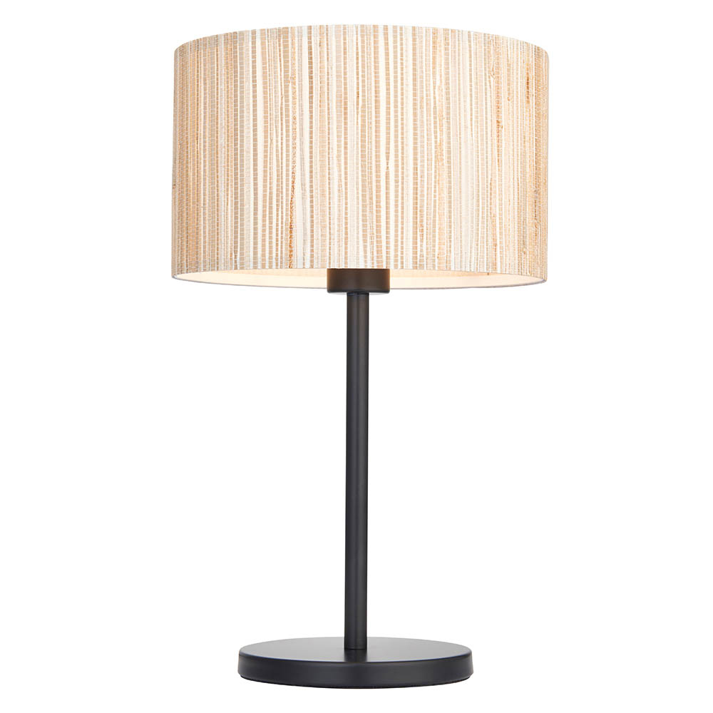 Leander Natural Seagrass Drum Shade Table Lamp In Matt Black