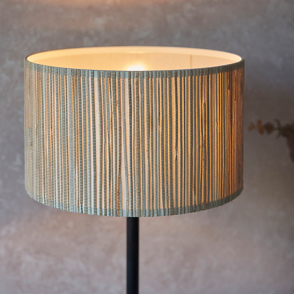 Leander Natural Seagrass Drum Shade Table Lamp In Matt Black