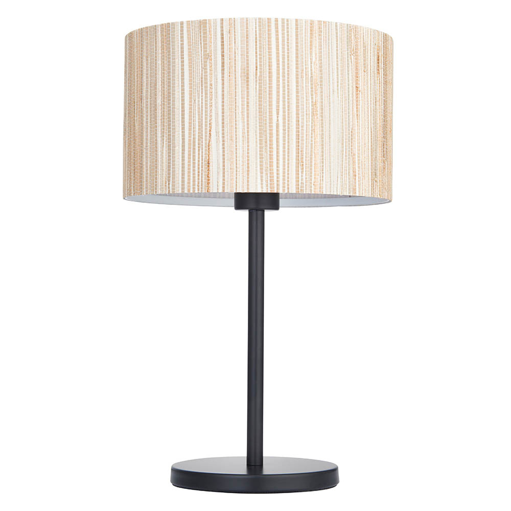 Leander Natural Seagrass Drum Shade Table Lamp In Matt Black
