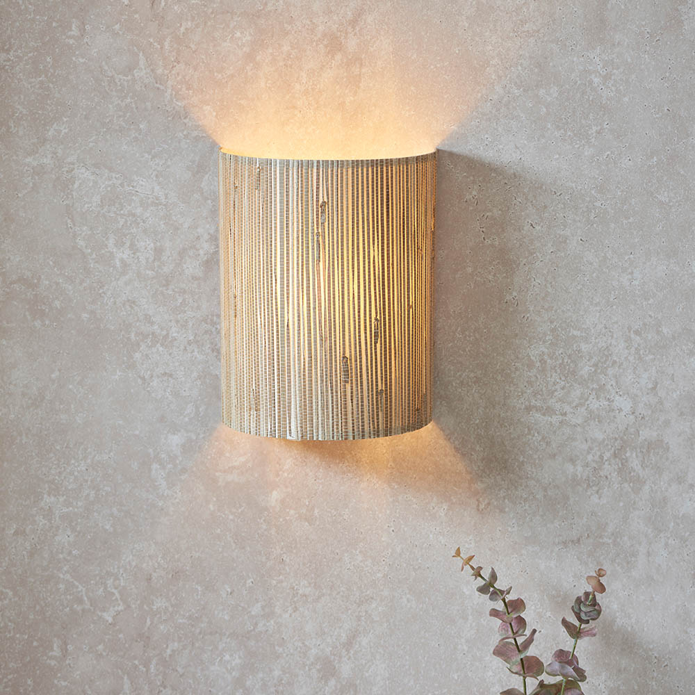 Read more about Leander natural seagrass drum shade wall light in matt black