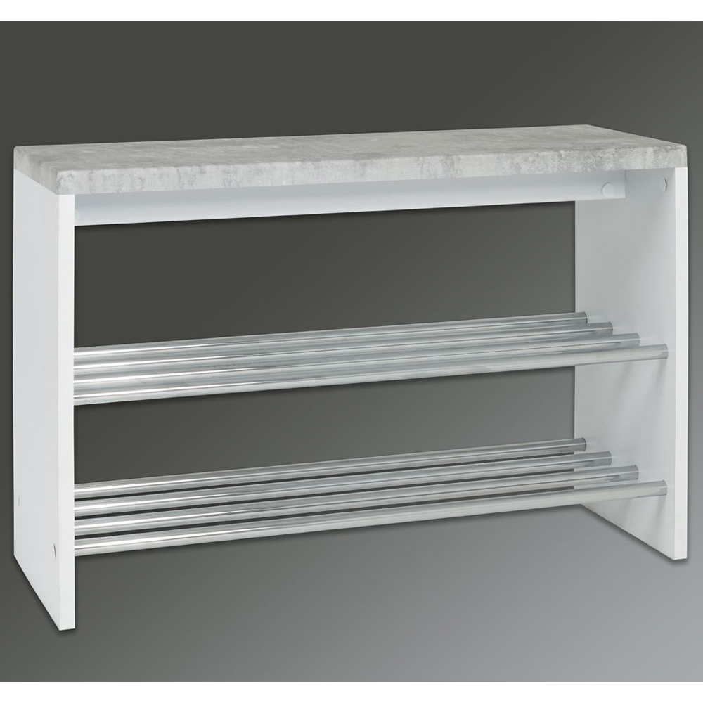 Leandro Wooden Shoe Rack Bench With 2 Shelves In Concrete White