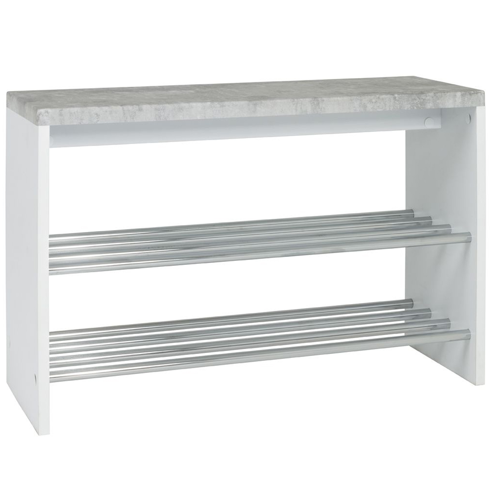Leandro Wooden Shoe Rack Bench With 2 Shelves In Concrete White