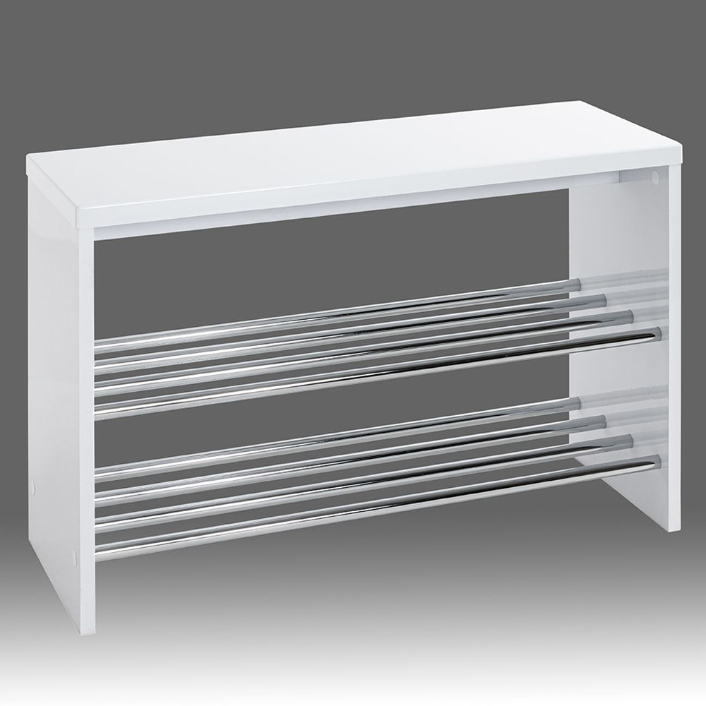 Leandro Wooden Shoe Rack Bench With 2 Shelves In White