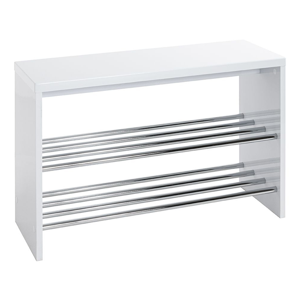 Leandro Wooden Shoe Rack Bench With 2 Shelves In White
