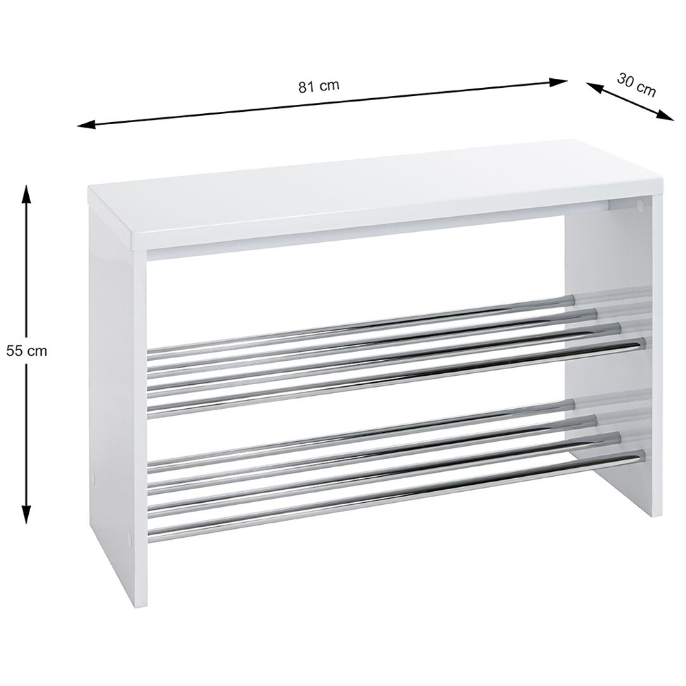 Leandro Wooden Shoe Rack Bench With 2 Shelves In White