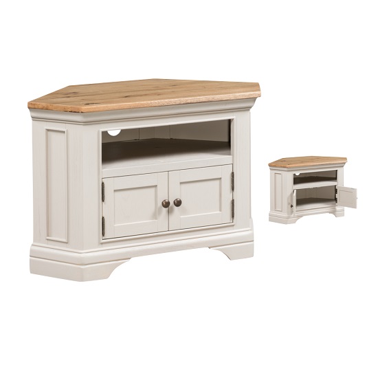 Leanne Corner Tv Stand In Stone Washed White Finish Furniture In