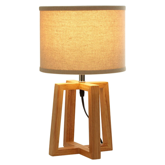 Photo of Leap light brown fabric shade table lamp with natural base