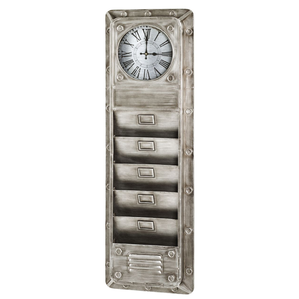 Learo Metal Wall Clock With Magazine Rack In Anthracite