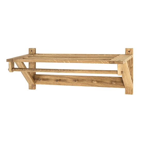 Learo Wooden Wall Hung Coat Rack With 5 Hooks In Oiled Oak