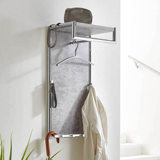 Learo Wooden Wall Hung Coat Rack With 6 Hook In Concrete Effect