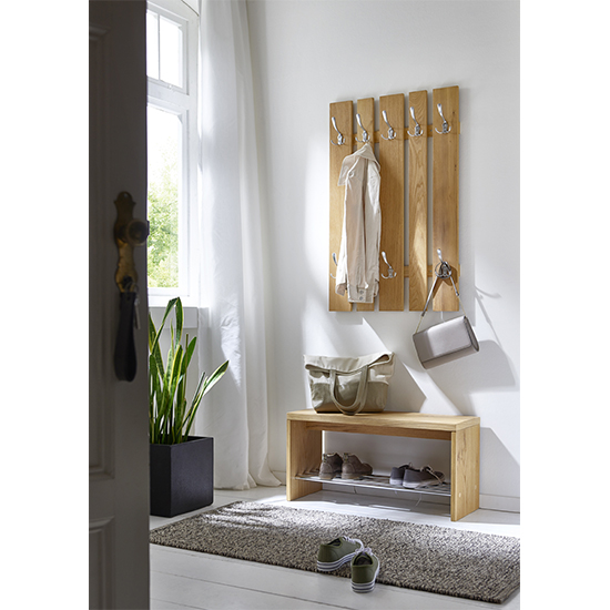 Learo Wall Hung Coat Rack In Oak With 8 Stainless Steel Hooks_3