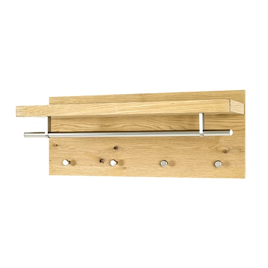 Learo Wooden Wall Hung Coat Rack In Oak With Chrome Hooks Furniture in Fashion