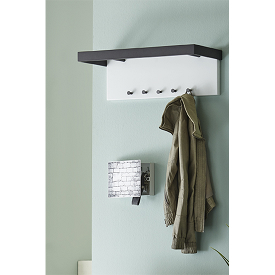 Learo Wooden Wall Hung Coat Rack In White And Anthracite