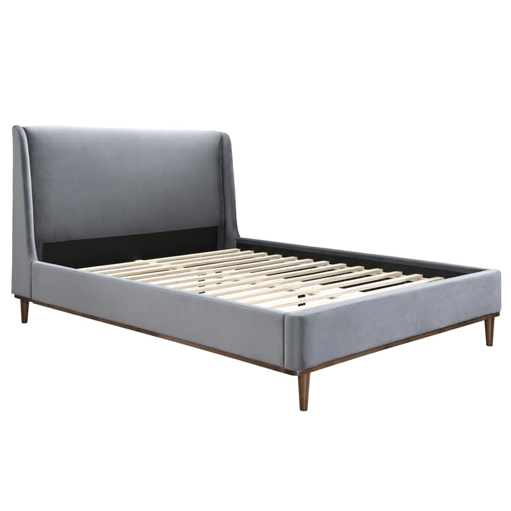 Lebanon Velvet Double Bed In Grey