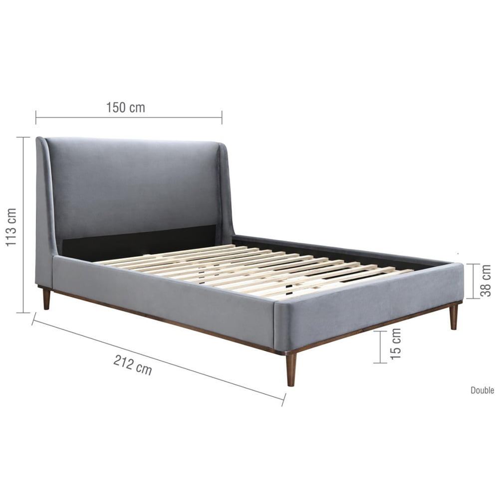 Lebanon Velvet Double Bed In Grey